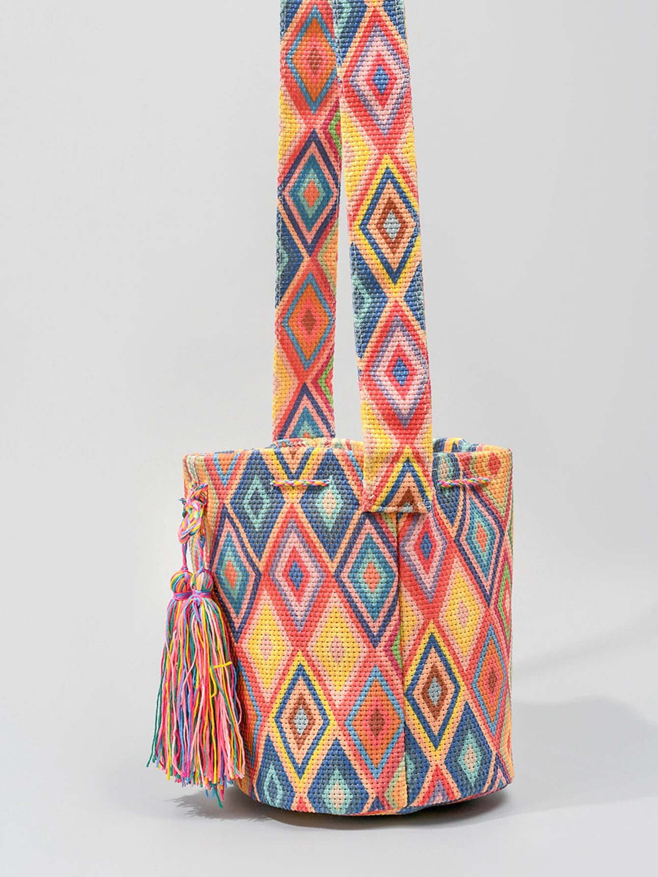 Boho style embroidered bucket bag