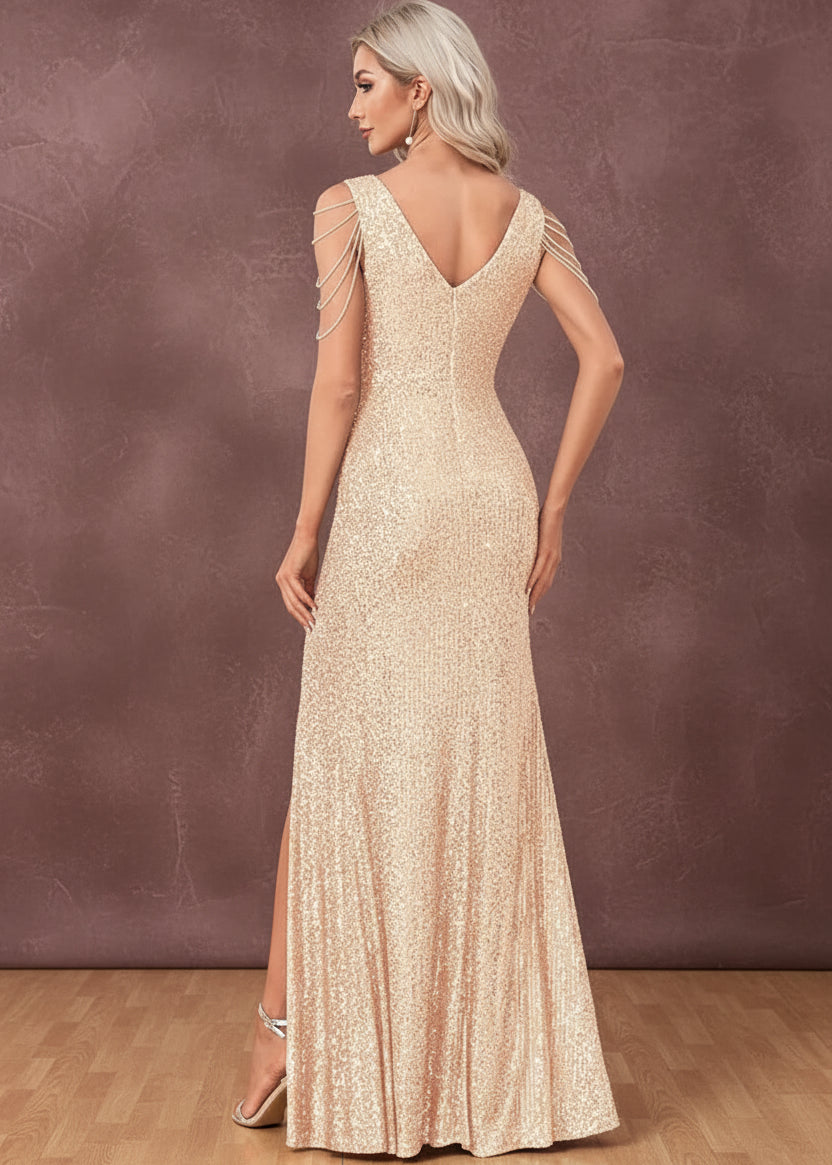 Elegant V-Neck Sequins Evening Dresses Long 2025 Luxury Women Formal Dress Wedding Party Prom Beading Cocktail Gowns
