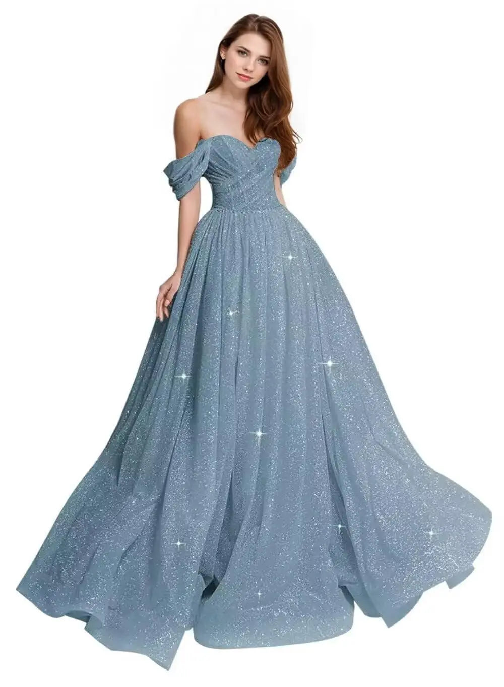 Sexy Long Ball Gown Party Evening Dresses Sparkly Tulle Prom Dress 2026 Off The Shoulder Formal Dresses for Women Glitter A Line