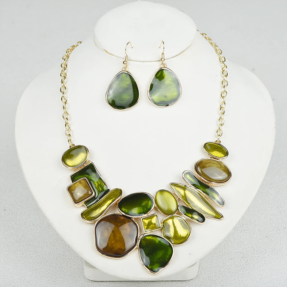 ICEYY Exquisite Colorful Irregular Geometric Metal Choker Necklace Earrings jewellery Woman Accesories