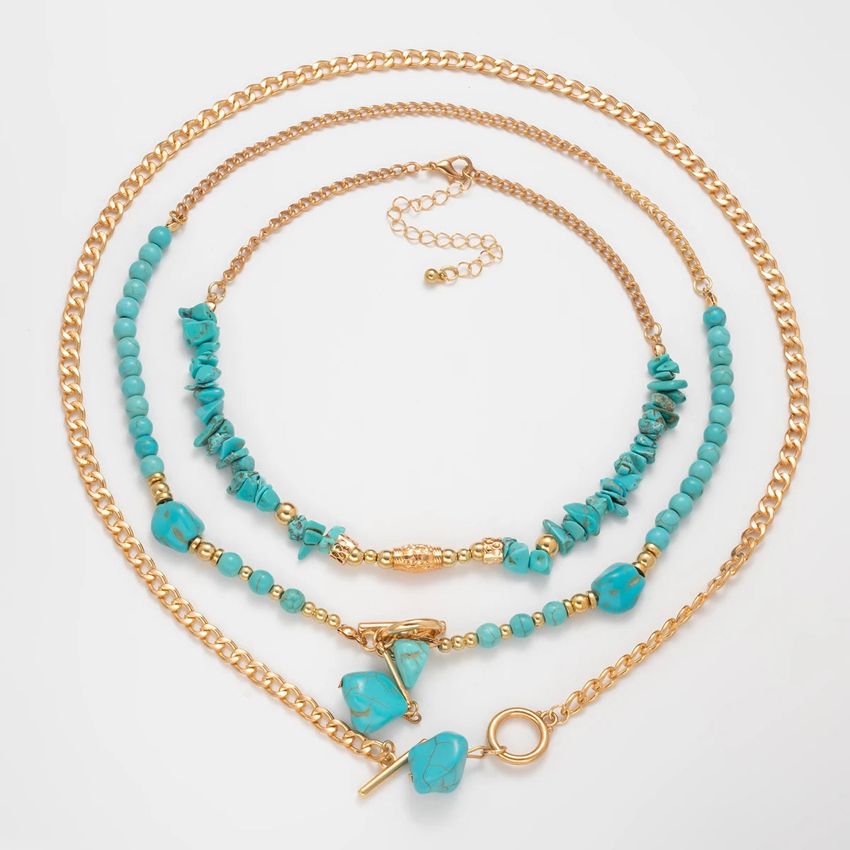KunJoe 3Pcs Vintage Blue Natural Stone Beads Choker Necklaces for Women Bohemia Geometry Pendant Necklace Trendy Neck Jewelry