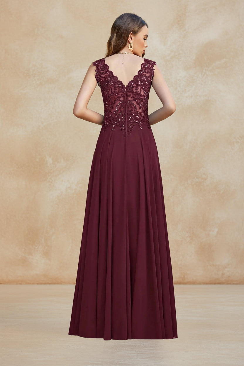 Navy Blue Chiffon Lace Beaded Evening Dresses V Neck Crystal Sleeveless Elegant Formal Party Prom Gowns Vestido De Fiesta Bride