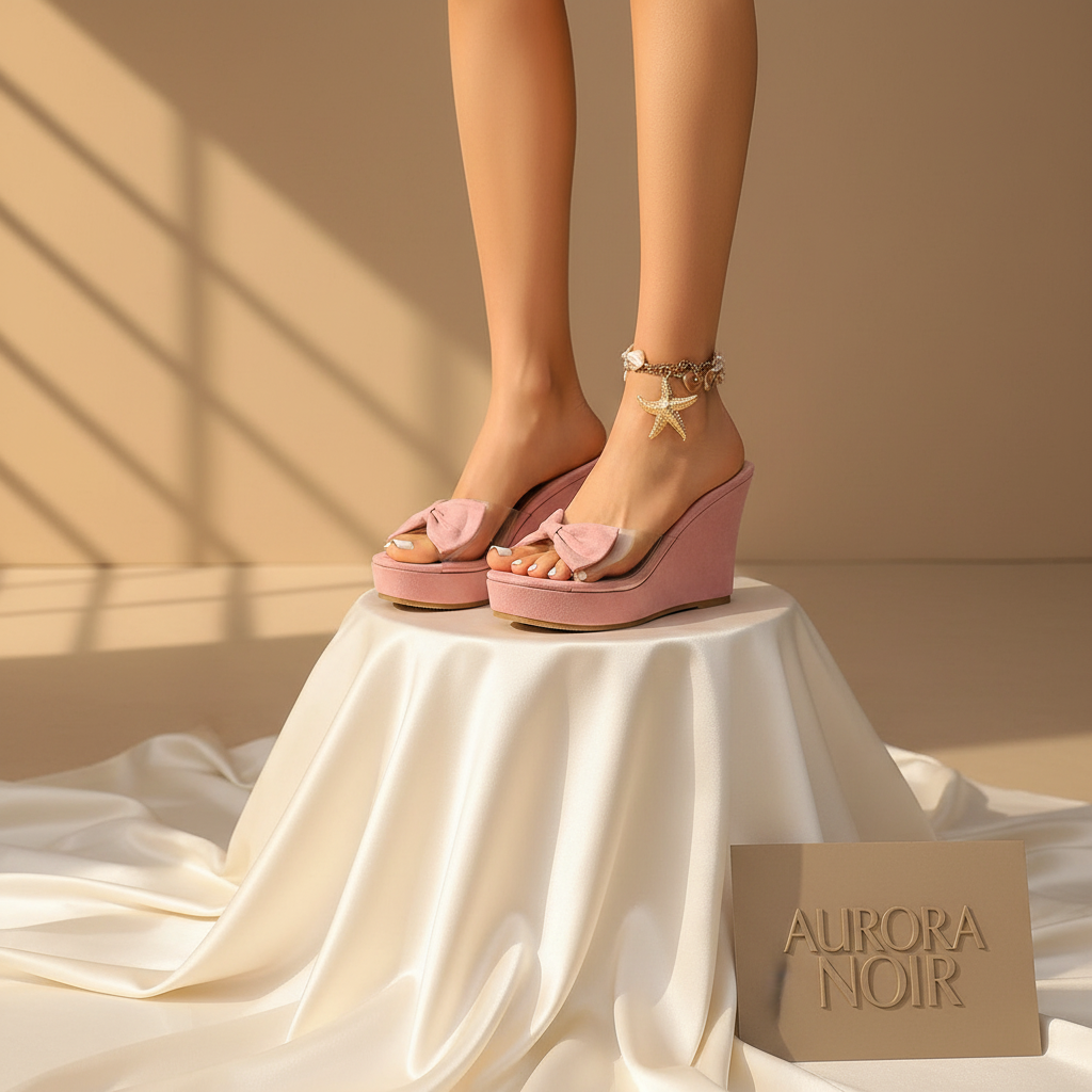 10CM Wedges Heel Platform Womens Slippers Transparent PVC High Heel Sandals Sweet Bowknot Girl Dress Slides Sandalas Large Size
