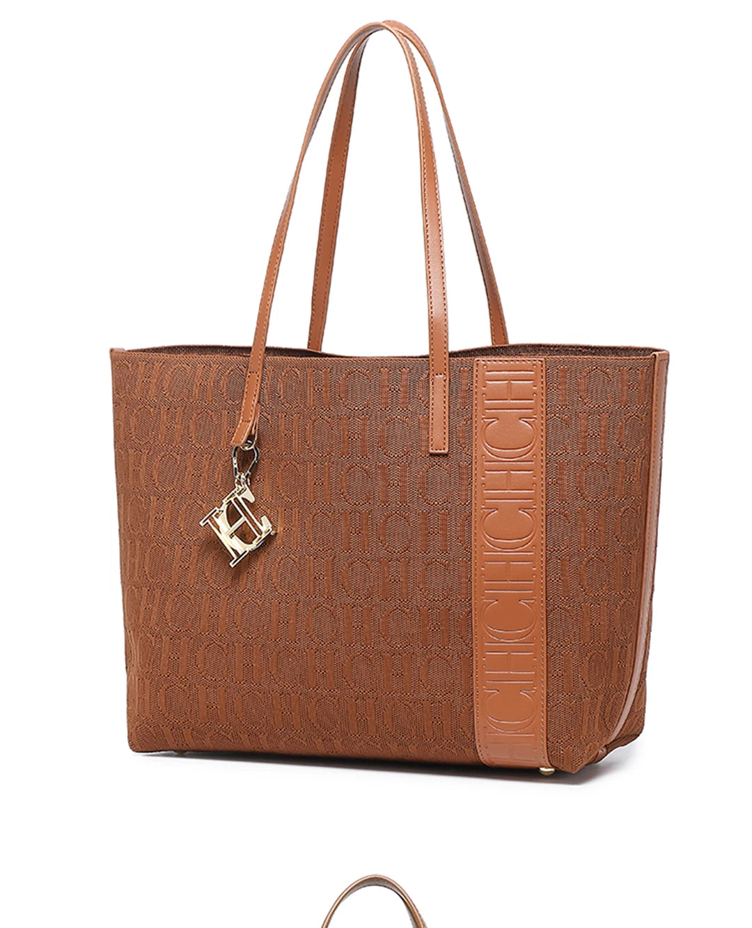 CH Fashion Women's Large Capacity Tote Bag Monogram Embossed Handbag with Metal Daily Commute Work Shoulder Bag