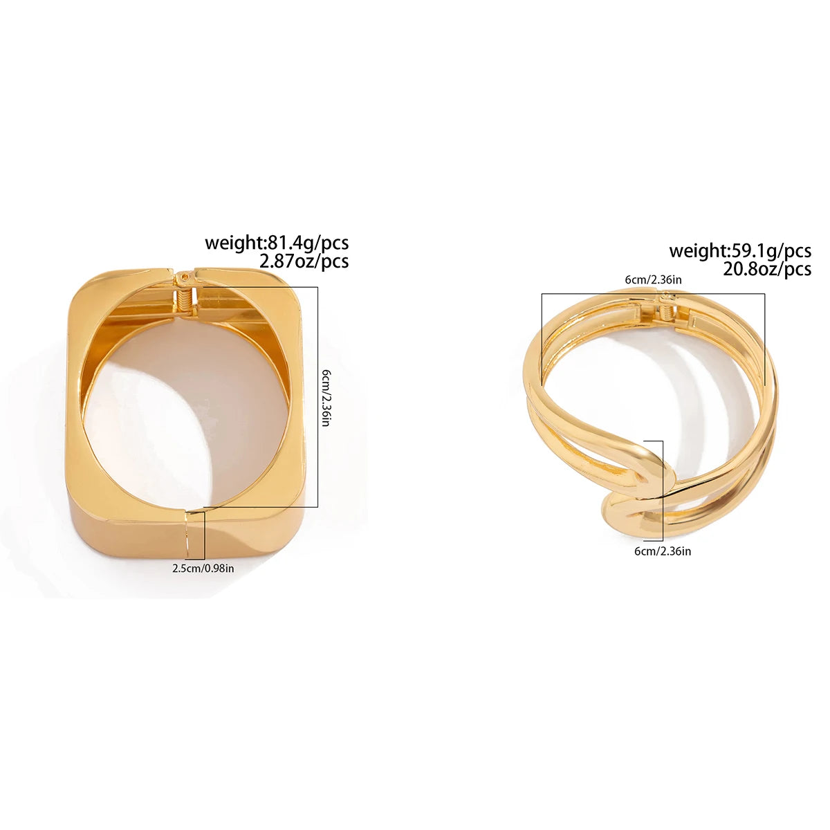 Salircon Trendy Simple Geometric Smooth Wide Spring Bangles for Women Double Layer Curved Metal Bracelet Ladies Party Jewelry
