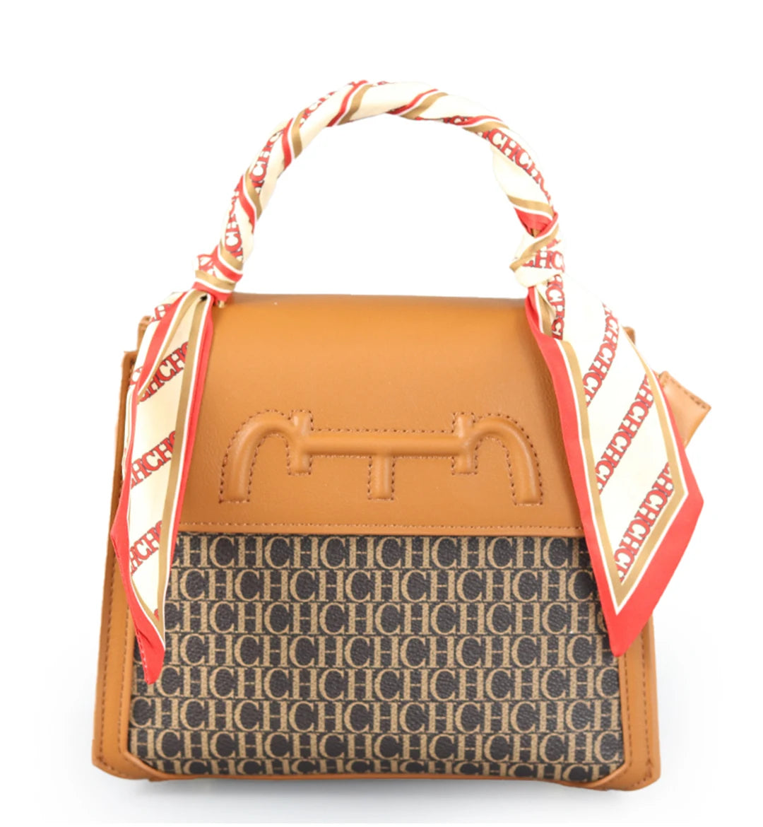 CH Women's Monogram Embossed Crossbody Bag with Scarf Handle & Horsebit Detail Fashion Shoulder Bag for Daily/Party