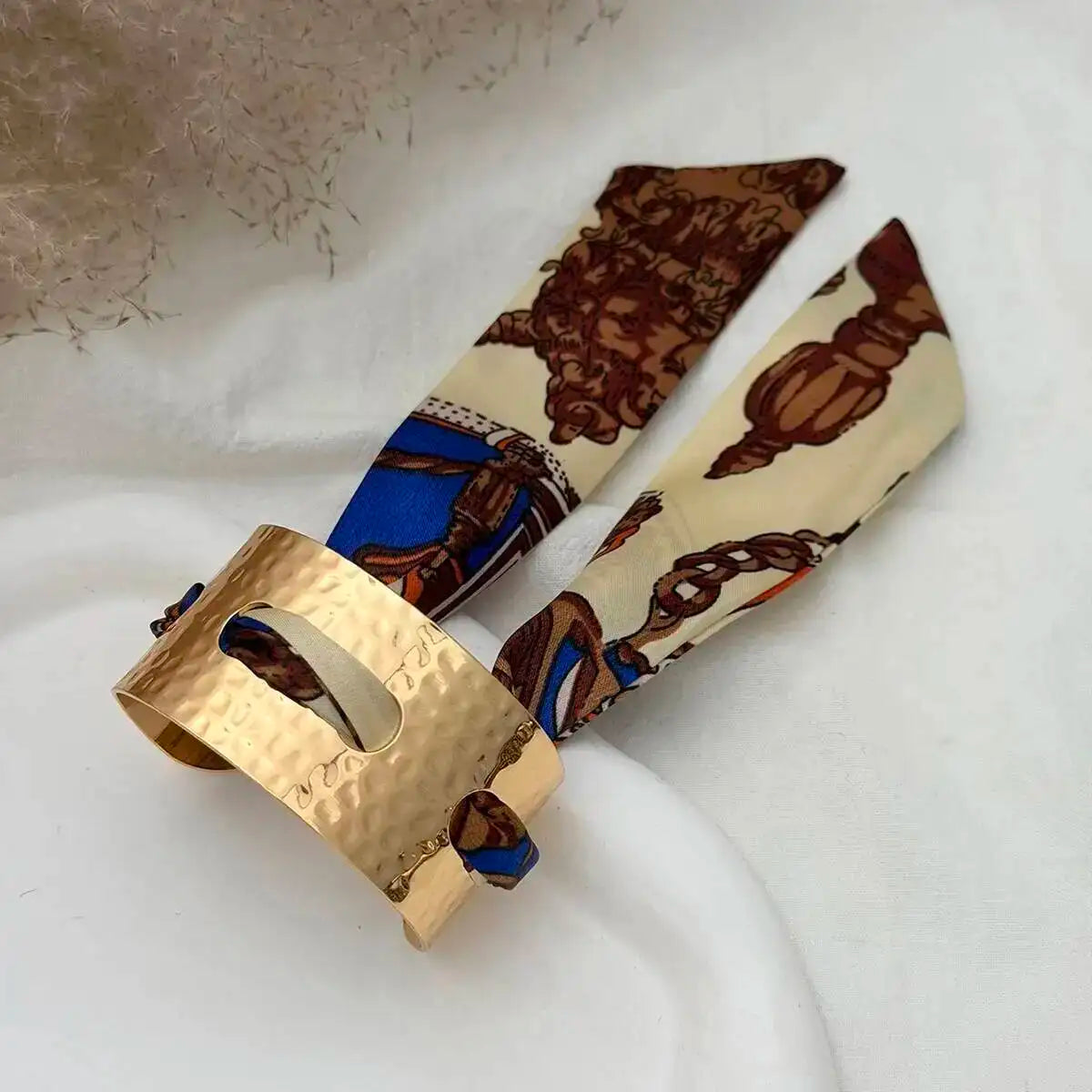 Salircon Creative Colorful Ethnic Style Wristband Metal Bracelet Women Classic Pleated Scarf Wrapped Open Bangles Jewelry 2026