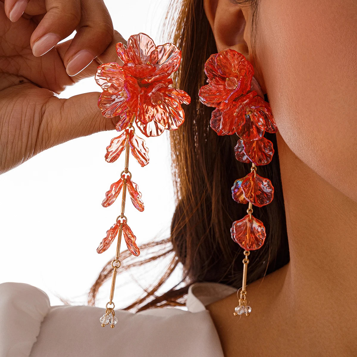 Salircon Elegant Charming Scallop Flowers Earrings for Women Creative Design Long Pendant Earrings Lady Party Ear Jewelry