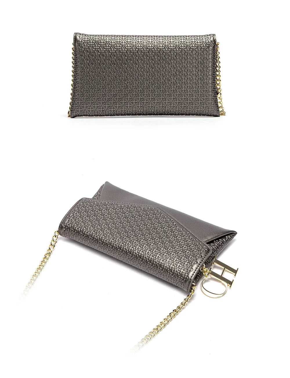 CH Women's Crossbody Bag Stylish Textured Leather Clutch Gold Chain Logo Detail Evening Party Purse Must Have Hot Sale