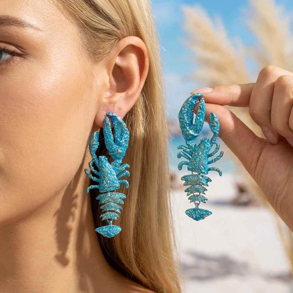 Personality Splicing Lobster Earrings for Women Metal Starfish Shell Animal Dangle Earrings Summer Beach Holiday Party Jewelry