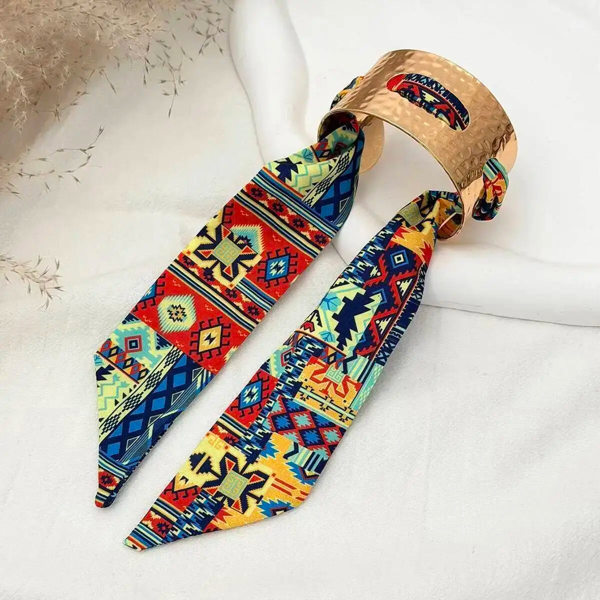 Salircon Creative Colorful Ethnic Style Wristband Metal Bracelet Women Classic Pleated Scarf Wrapped Open Bangles Jewelry 2026