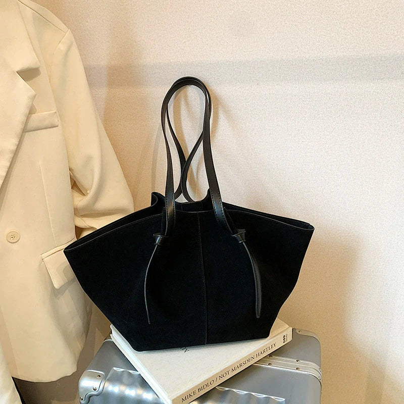 Light Luxury Brand Designer Wing Bag Frosted Suede Tote Bag Solid Color Versatile Large Capacity Women Storage Underarm Bags