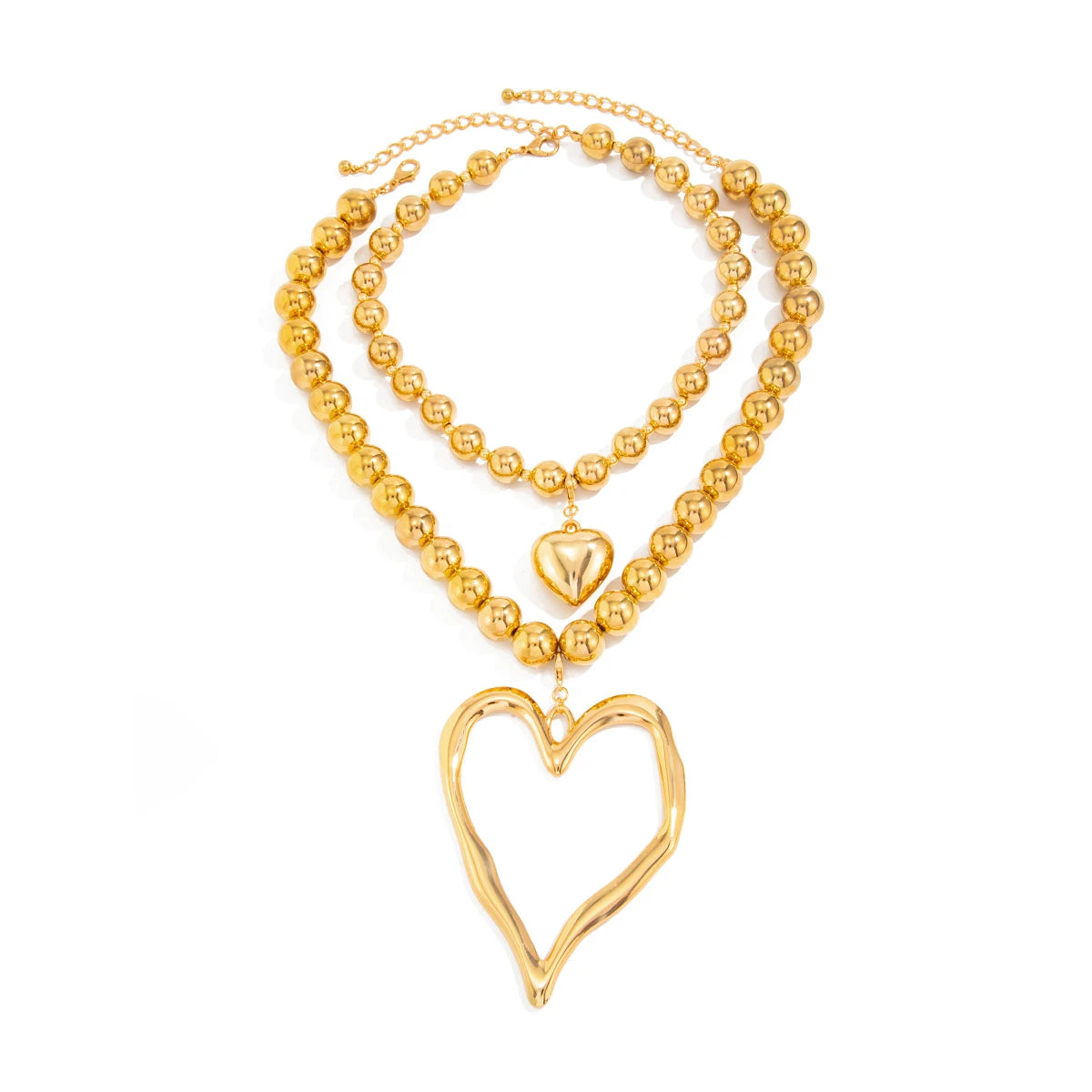 Salircon 2Pcs/Set Exaggerated Hollowout Large Heart Pendant Necklace for Women Punk CCB Beaded Choker Chain Party Jewelry Gifts