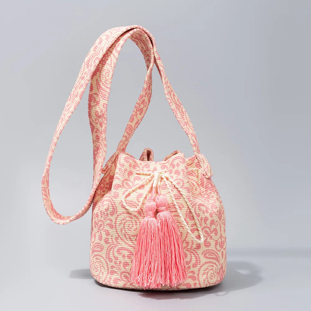 Boho style embroidered bucket bag
