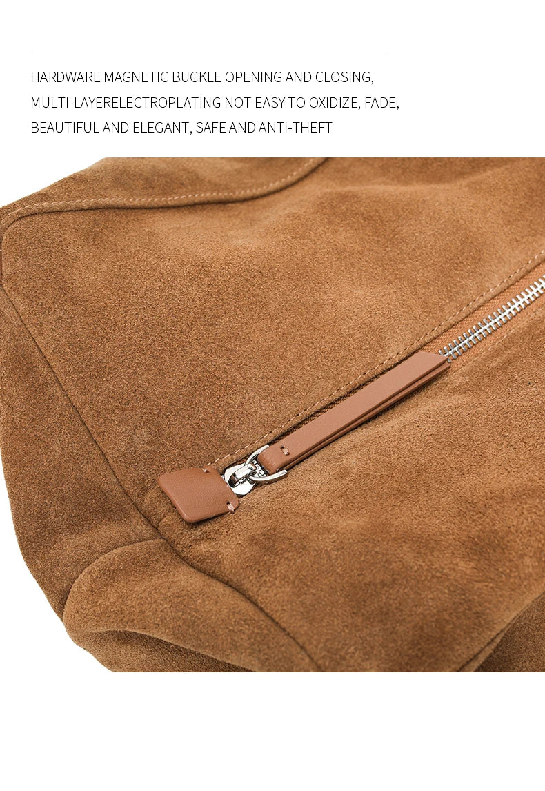 Women's Natural Nuede Genuine Leather Handbags Ladies large capacity Tote Bag Female Design Luxury Commuting Yoga Bag  hobo bag