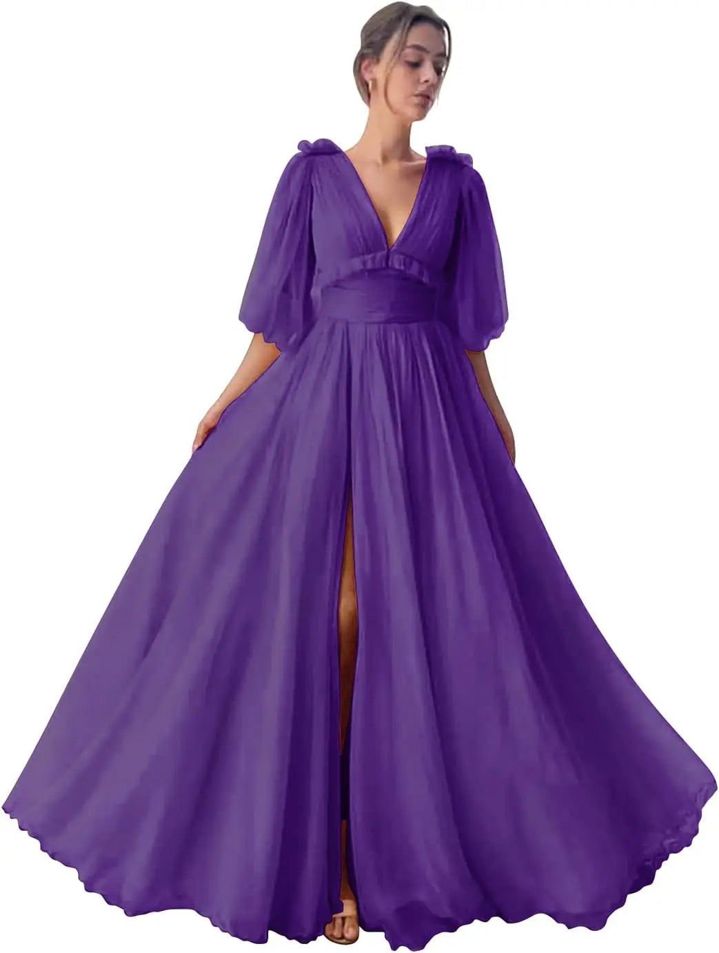 Long Slit Ball Gowns Formal Dresses for Women Evening Party Gown Formal Dress Women Elegant Puffy Sleeve Tulle Prom Dresses 2026