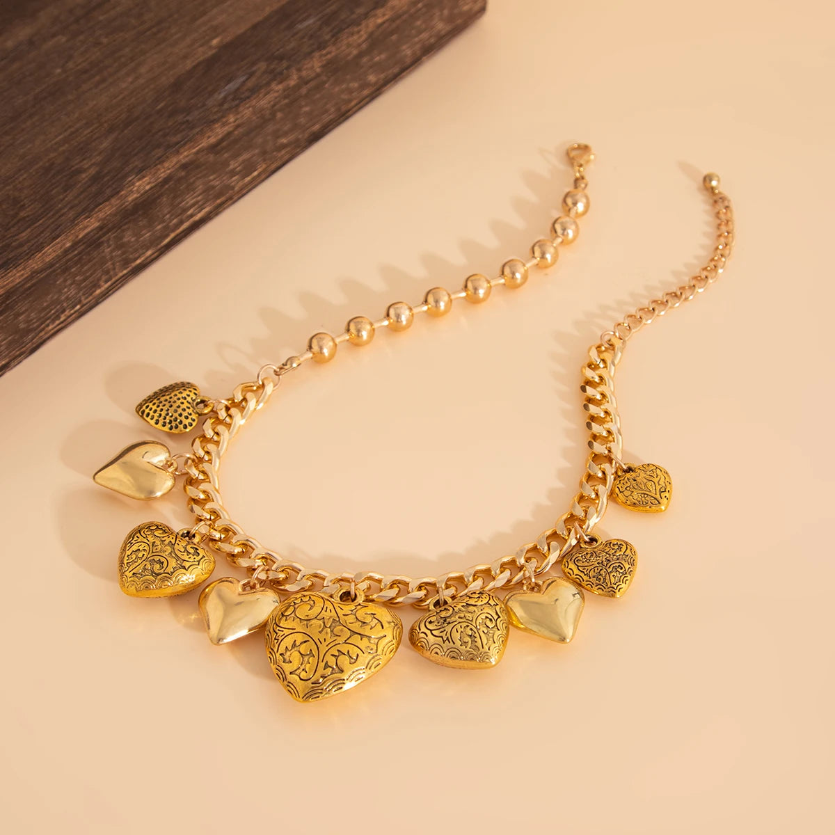 Salircon Vintage Aesthetics Exquisite Chubby Heart Pendant Choker Necklace Bracelets for Women Charm Fashion Jewelry Sets