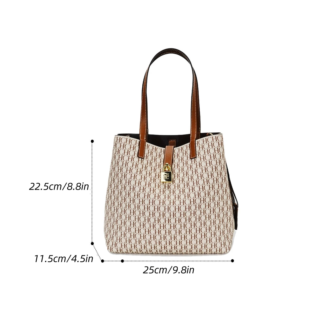 CH Women's Shoulder Bag Simple Large Capacity Letters Print Design Small Metal Accessories Daily Commuter Tote Bag Pure Color