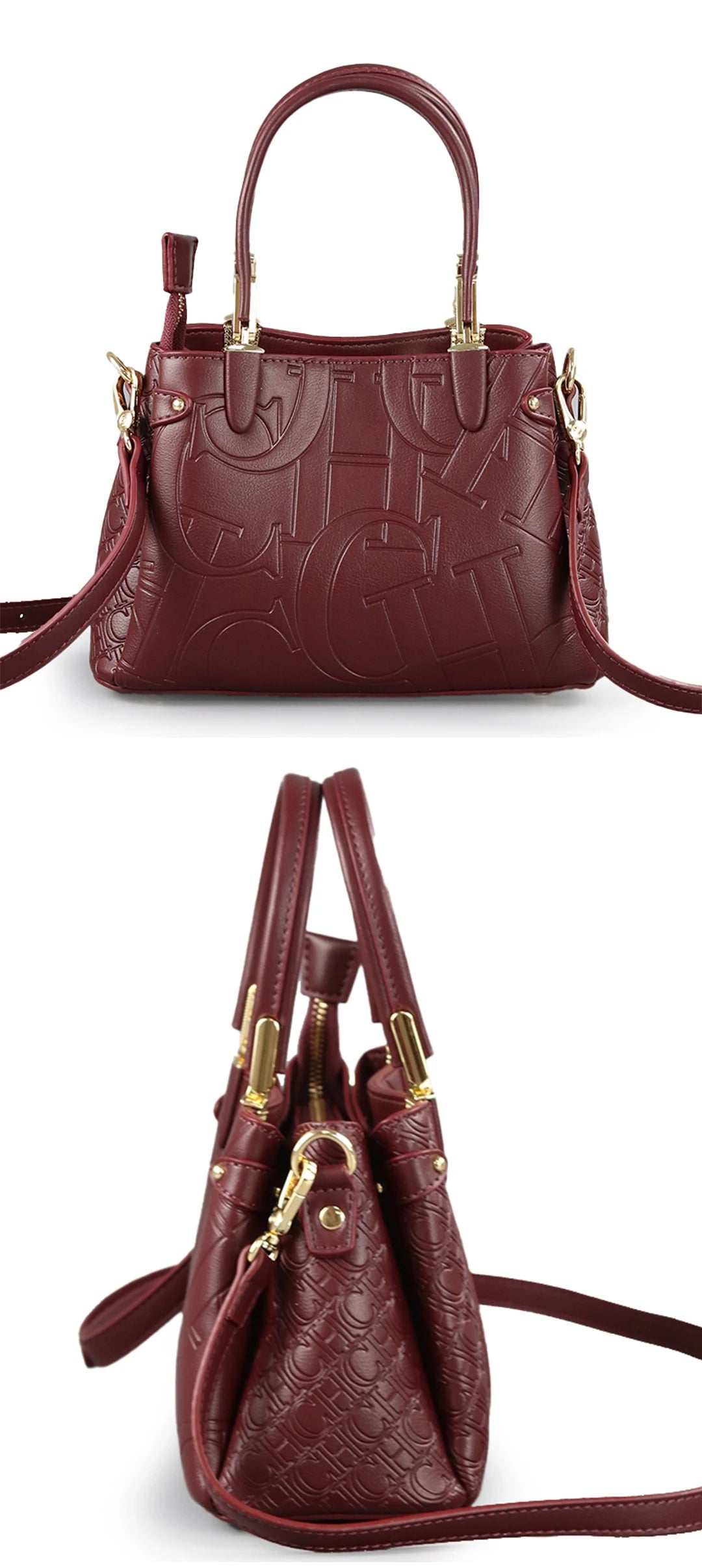 CH Women's Fashion Embossed Handbag Luxury PU Leather Top Handle Crossbody Bag 2026 New Gold Hardware Ladies Shoulder Bag
