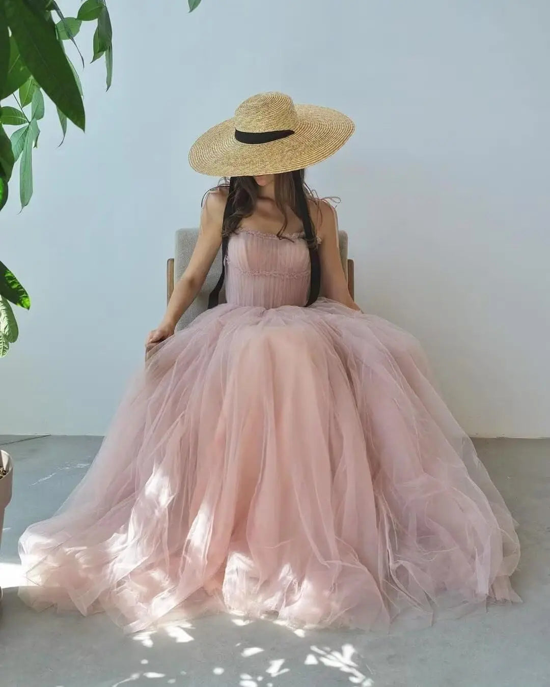 Women's Tulle Prom Dresses Spaghetti Straps Bridesmaid Dresses Long A Line Foraml Evening Party Gowns Tiered Fluffy Skirt Dress