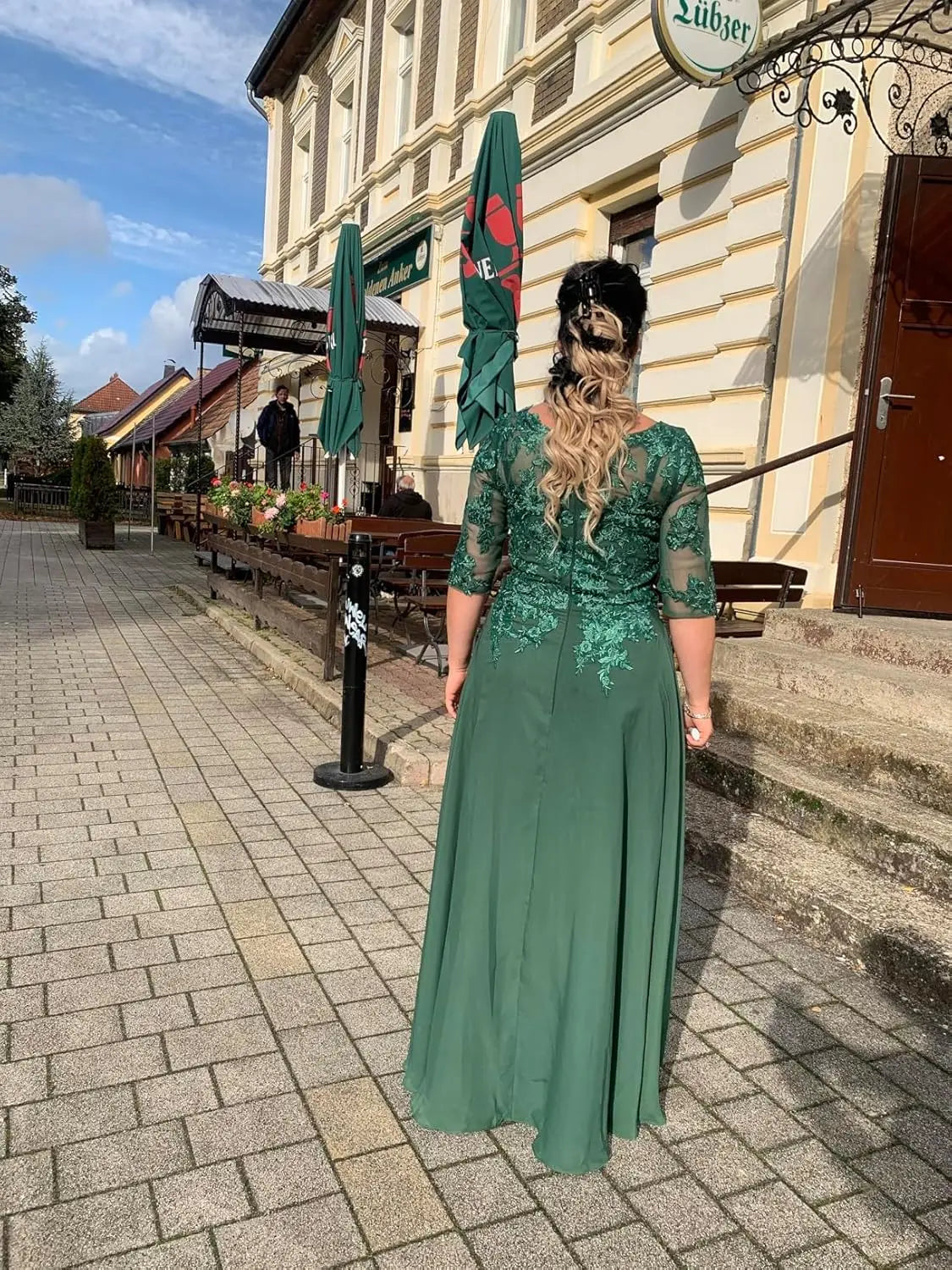 Elegant V Neck Lace Applique 3/4 Sleeve Mother of The Bride Dresses Chiffon A-Line Formal Evening Party Gowns