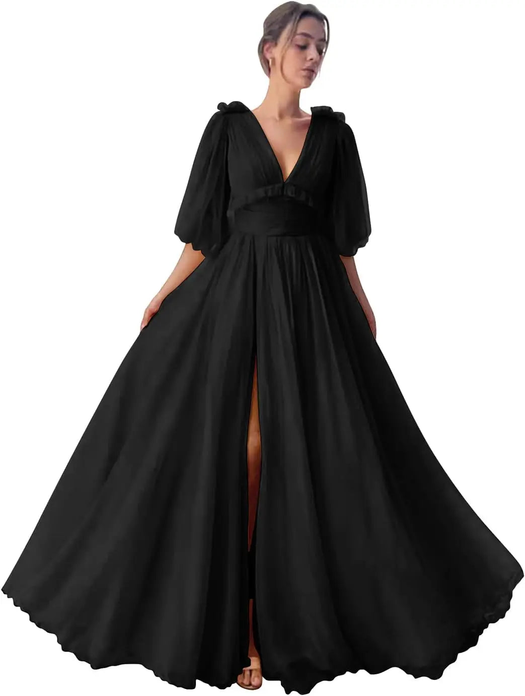 Long Slit Ball Gowns Formal Dresses for Women Evening Party Gown Formal Dress Women Elegant Puffy Sleeve Tulle Prom Dresses 2026