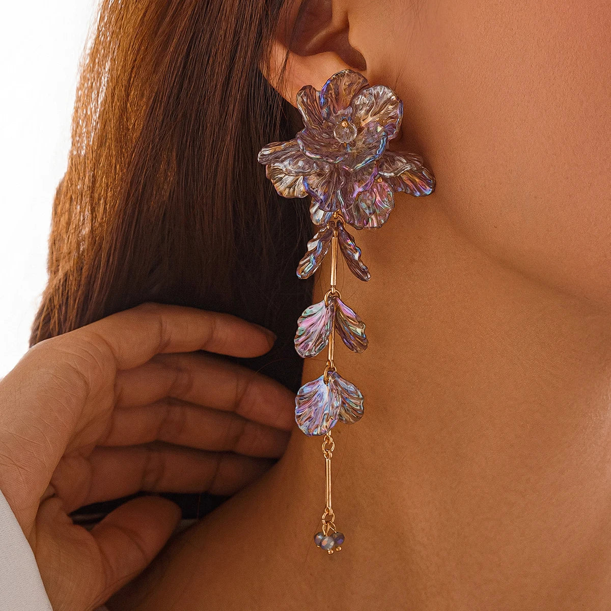 Salircon Elegant Charming Scallop Flowers Earrings for Women Creative Design Long Pendant Earrings Lady Party Ear Jewelry
