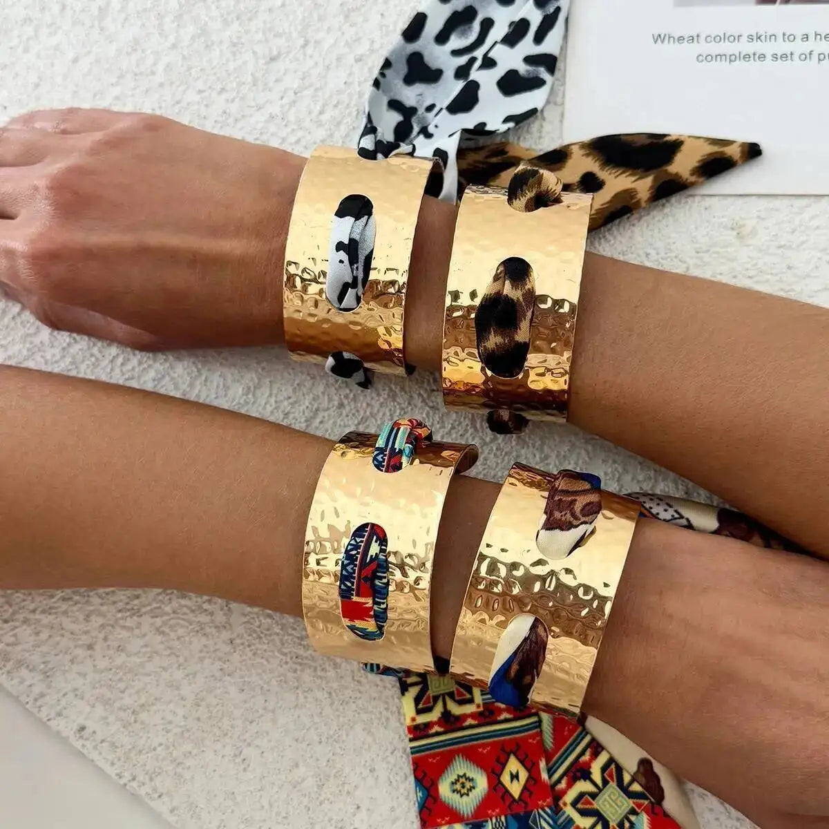 Salircon Creative Colorful Ethnic Style Wristband Metal Bracelet Women Classic Pleated Scarf Wrapped Open Bangles Jewelry 2026