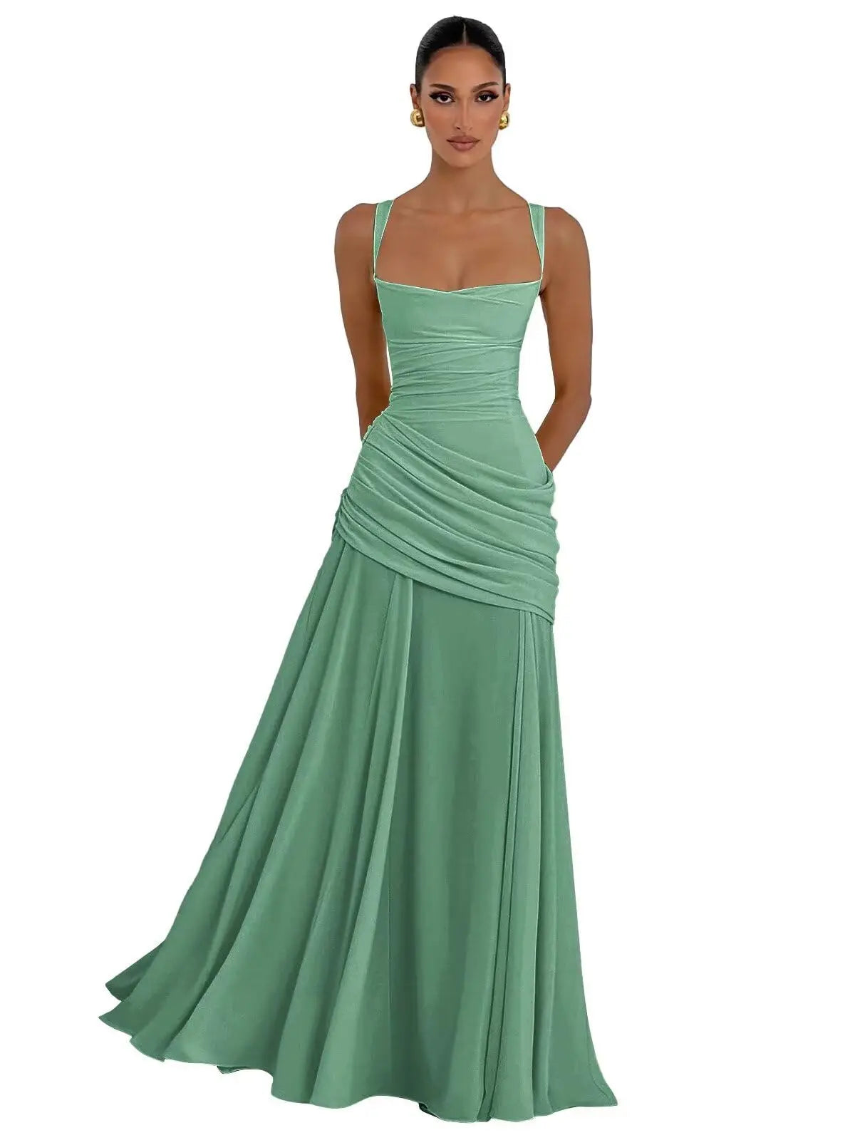 Elegant Chiffon Prom Dresses for Women Spaghetti Straps Long Bridesmaid Dress Square Neck Formal Evening Party Gowns