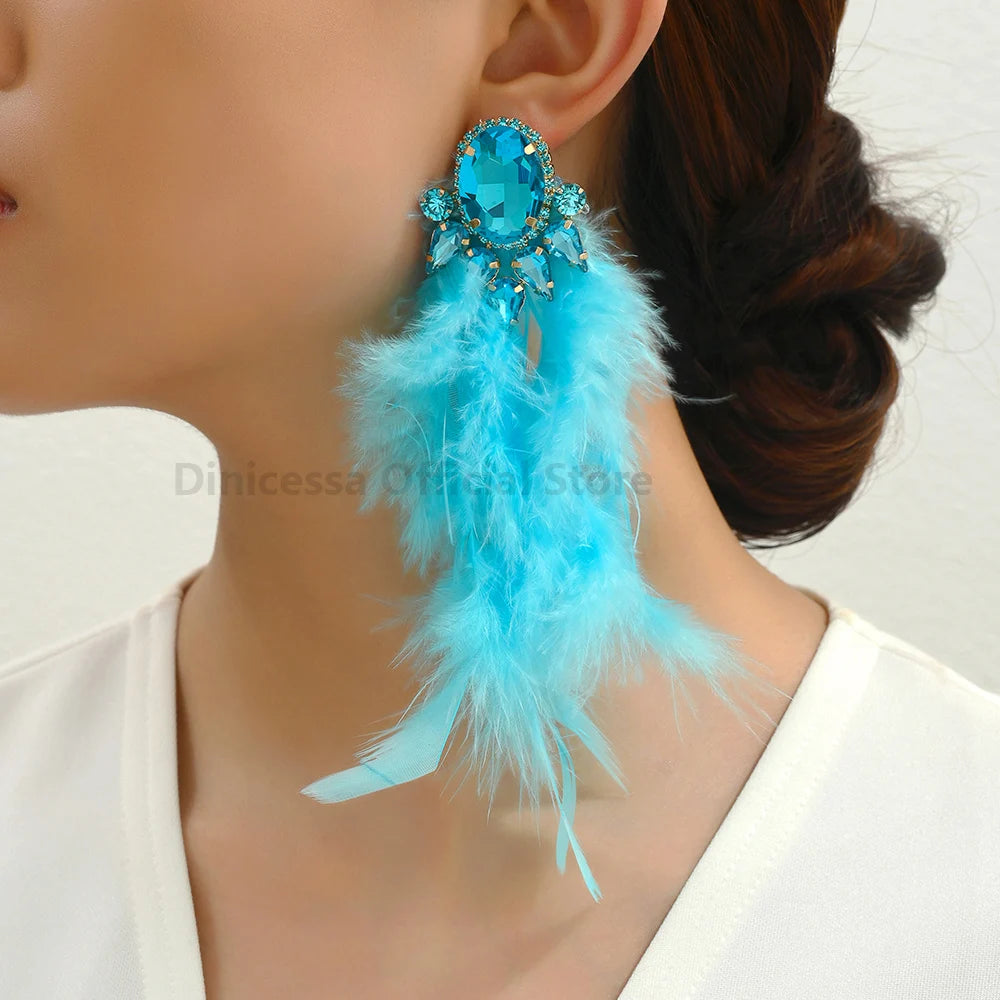 Feather Tassel Charm Elegant Long Dangle Drop Earrings