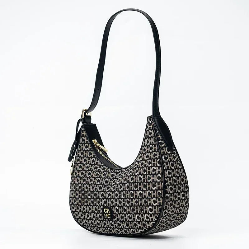 CH Women's Shoulder Bag Monogram Print Chic Retro Bag Spacious Capacity PU Material Letter Printed Design Underarm Bag