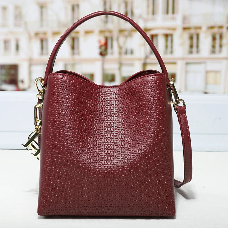 CH Embossed Leather Bucket Bag Large Capacity Handbag with Detachable Shoulder Strap Luxury Tote Bag for Women