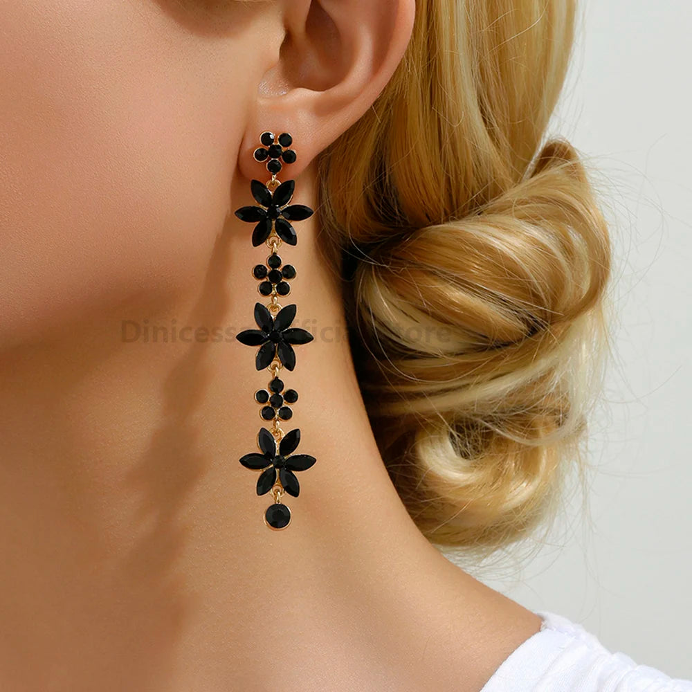 Romantic Shiny Glass Flower Dangle Drop Earrings