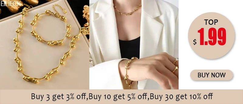 EILIECK 316L Stainless Steel Silver Color Cuban Chain Statement Necklace Bracelet Set Charm Fashion Women Waterproof Jewelry Set