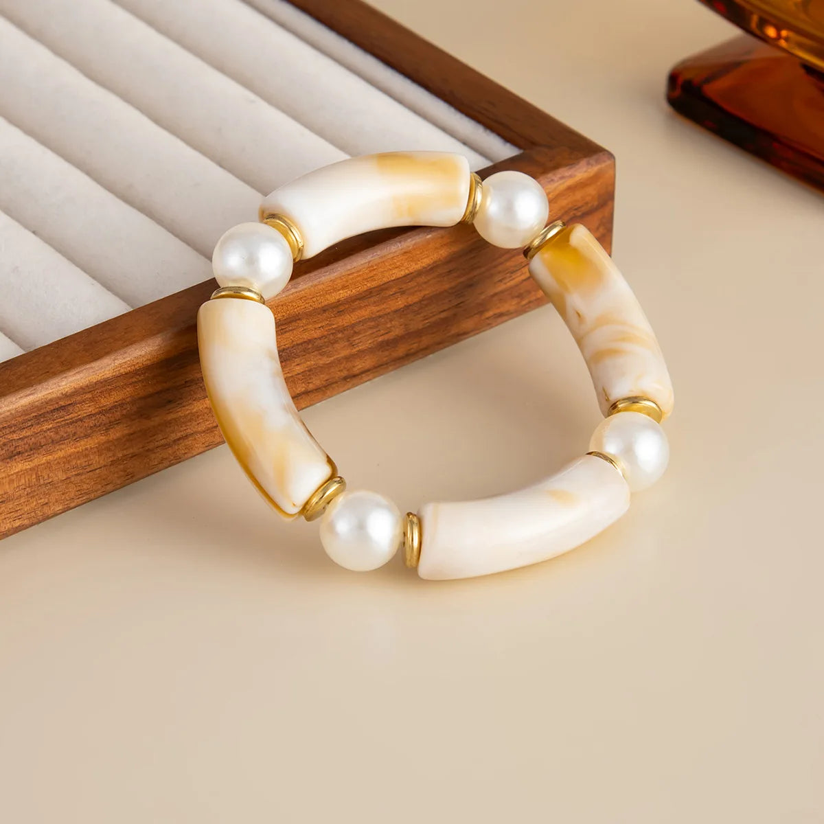 Salircon 6 Style Boho Punk Geometric Acrylic Resin Elasticity Bangles for Women Vintage CCB Beads Bangle Bracelets Charm Jewelry