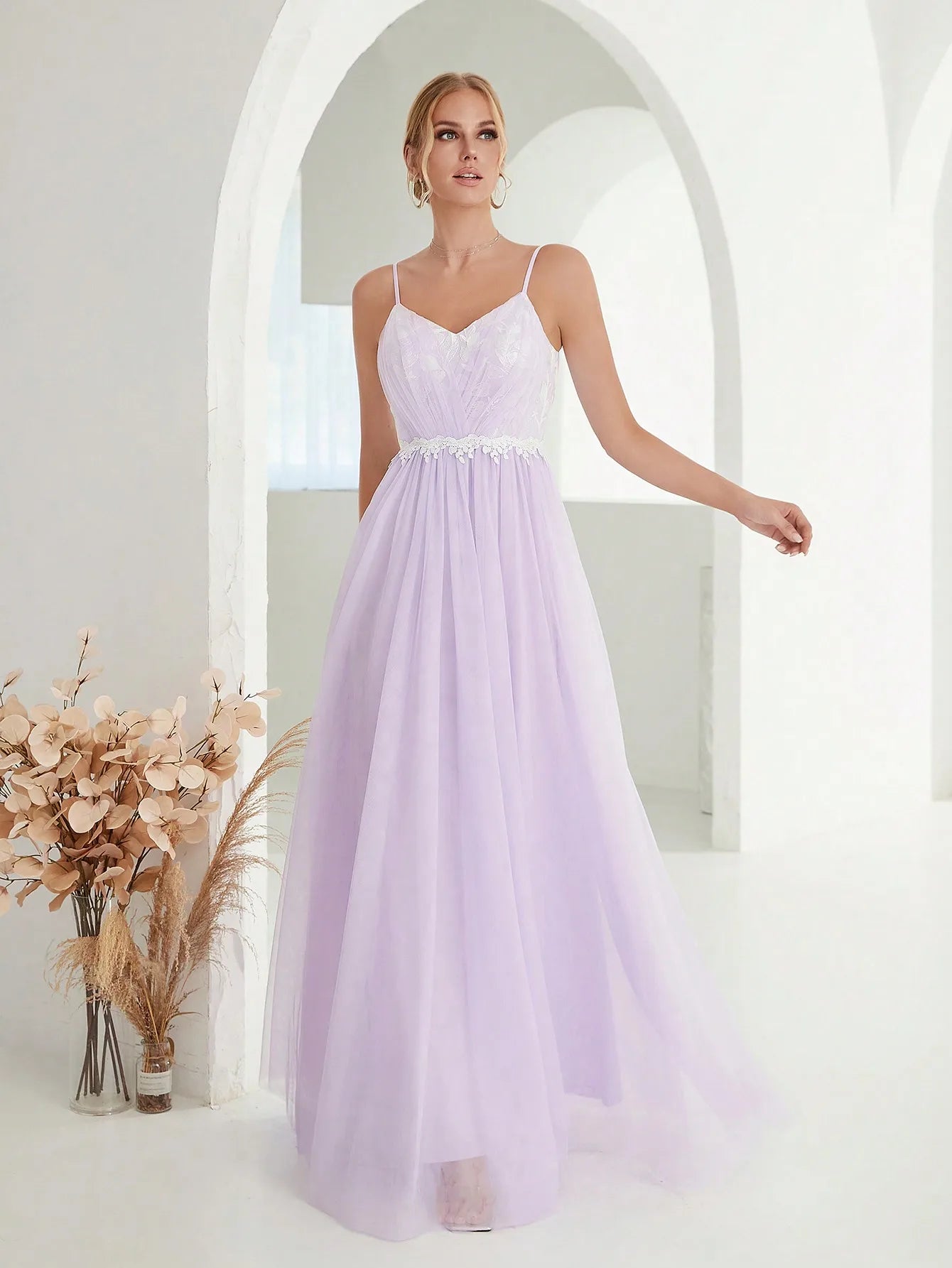 Mgiacy Halter mesh cross folding lace contrasting long dress