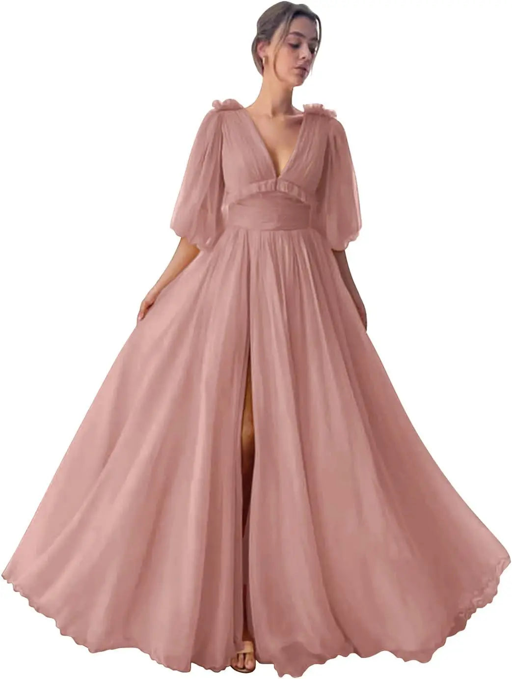 Long Slit Ball Gowns Formal Dresses for Women Evening Party Gown Formal Dress Women Elegant Puffy Sleeve Tulle Prom Dresses 2026