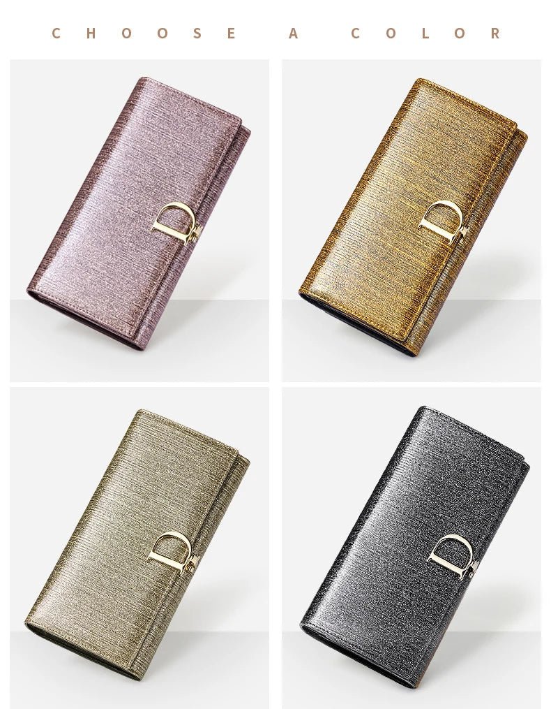 2025 New Women's Wallet, Long Wallet, Pearl D-Buckle, Large Capacity, Multiple Slots, Genuine Cowhide Wallet, Clutch Bag