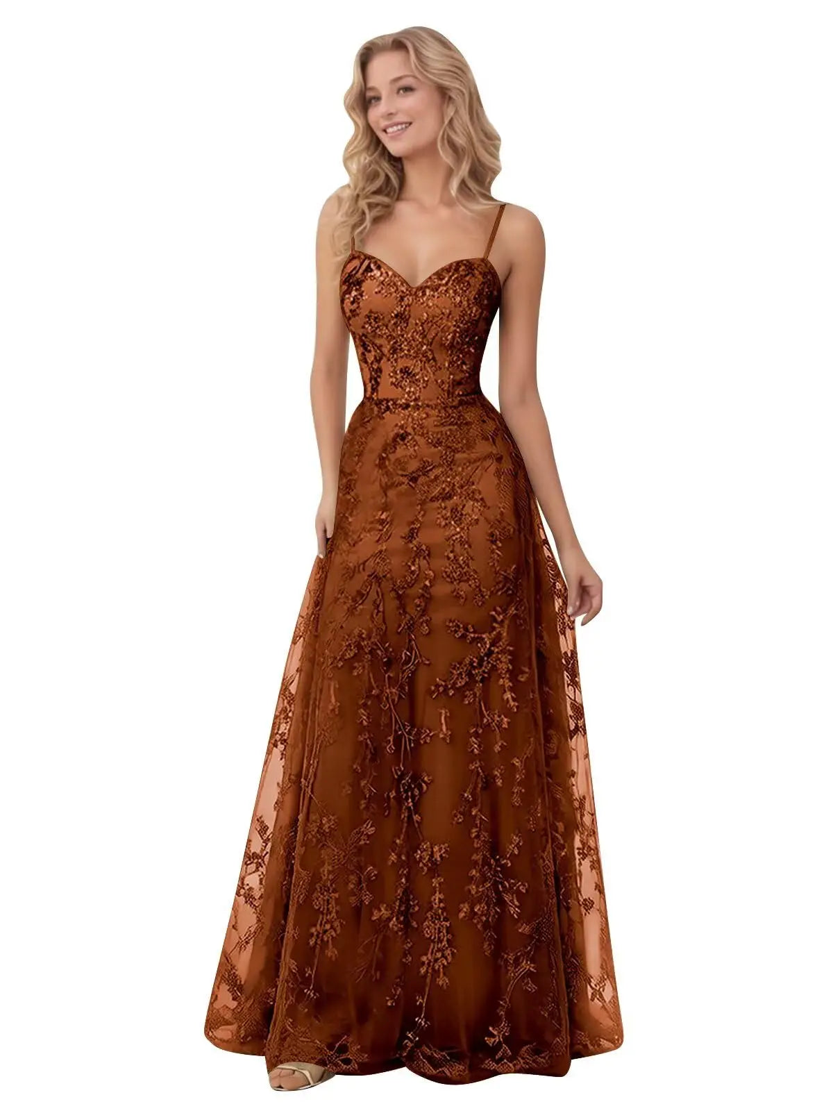 Tulle Formal Dress Laces Spaghetti Strap Sparkly Prom Dress for Women Long Evening Party Gown Formal Dress Women Elegant