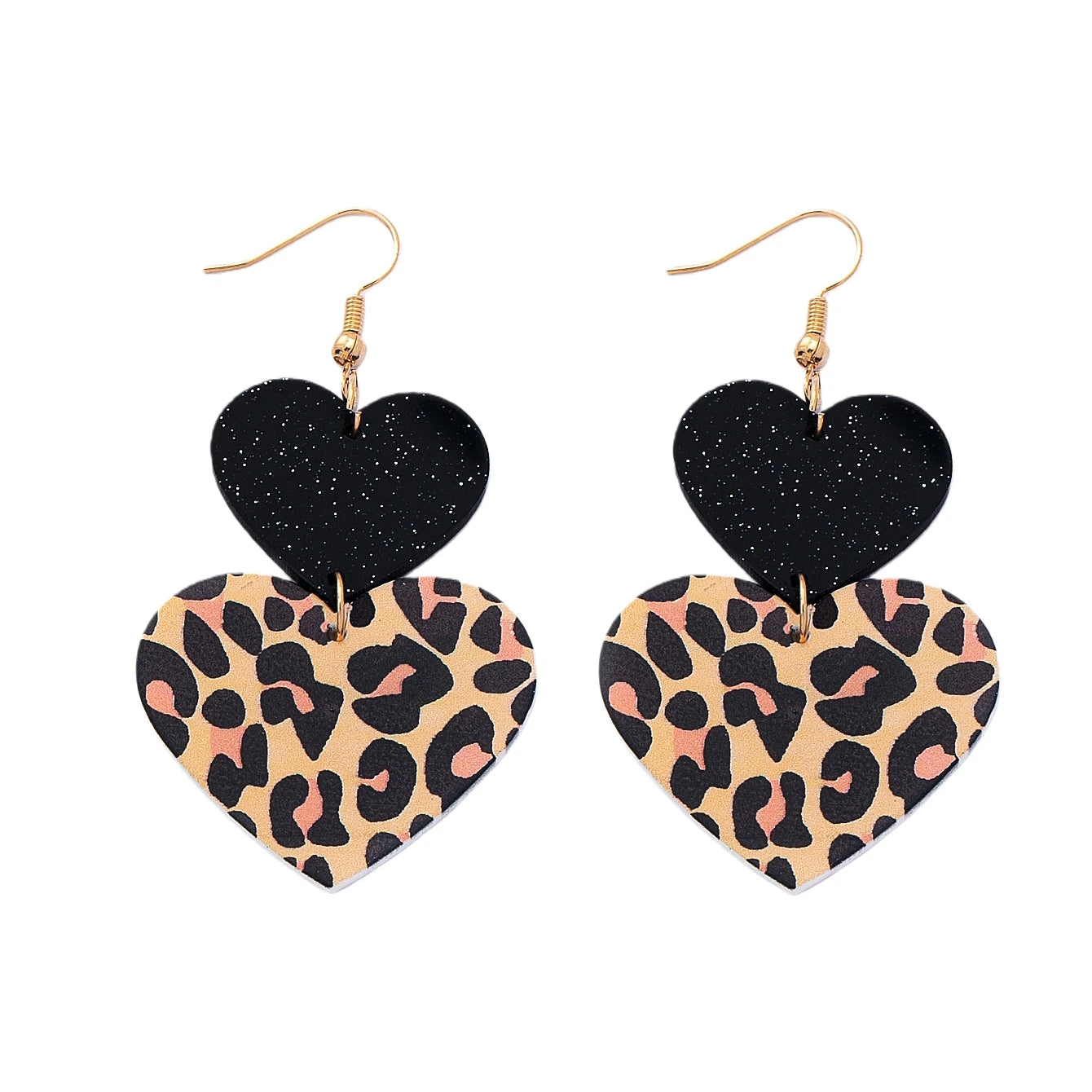 Women's Pendant Earrings Leopard Print Two Hearts Leopard Print Earrings Suitable for Daily Wear and Vacation Wear