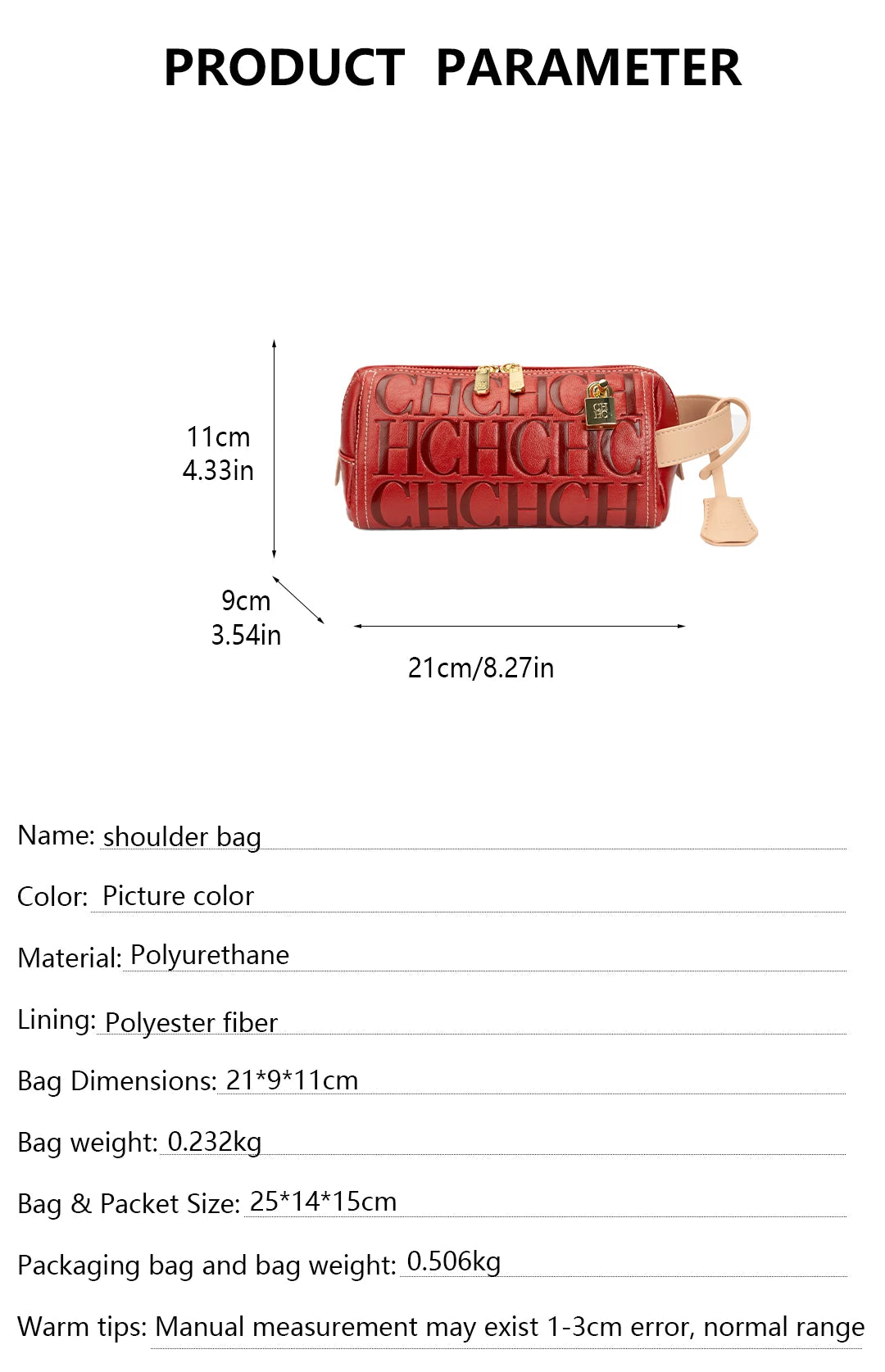 CH 2026 New Letter Embossed Cylinder Bag Fashion Cylinder Crossbody Bag Casual Shoulder Underarm Bag Multi color Optional