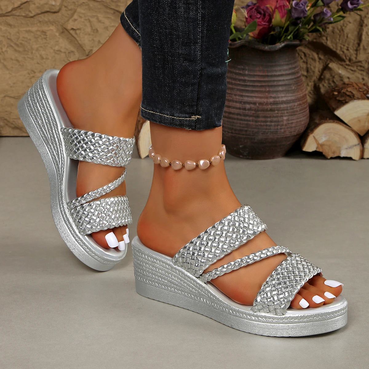 Women Wedges Sandals 2026 New Summer Women Slip on High-heeled Fashion Woman Shoes Comfortable Flower Outdoor Platform Sandals