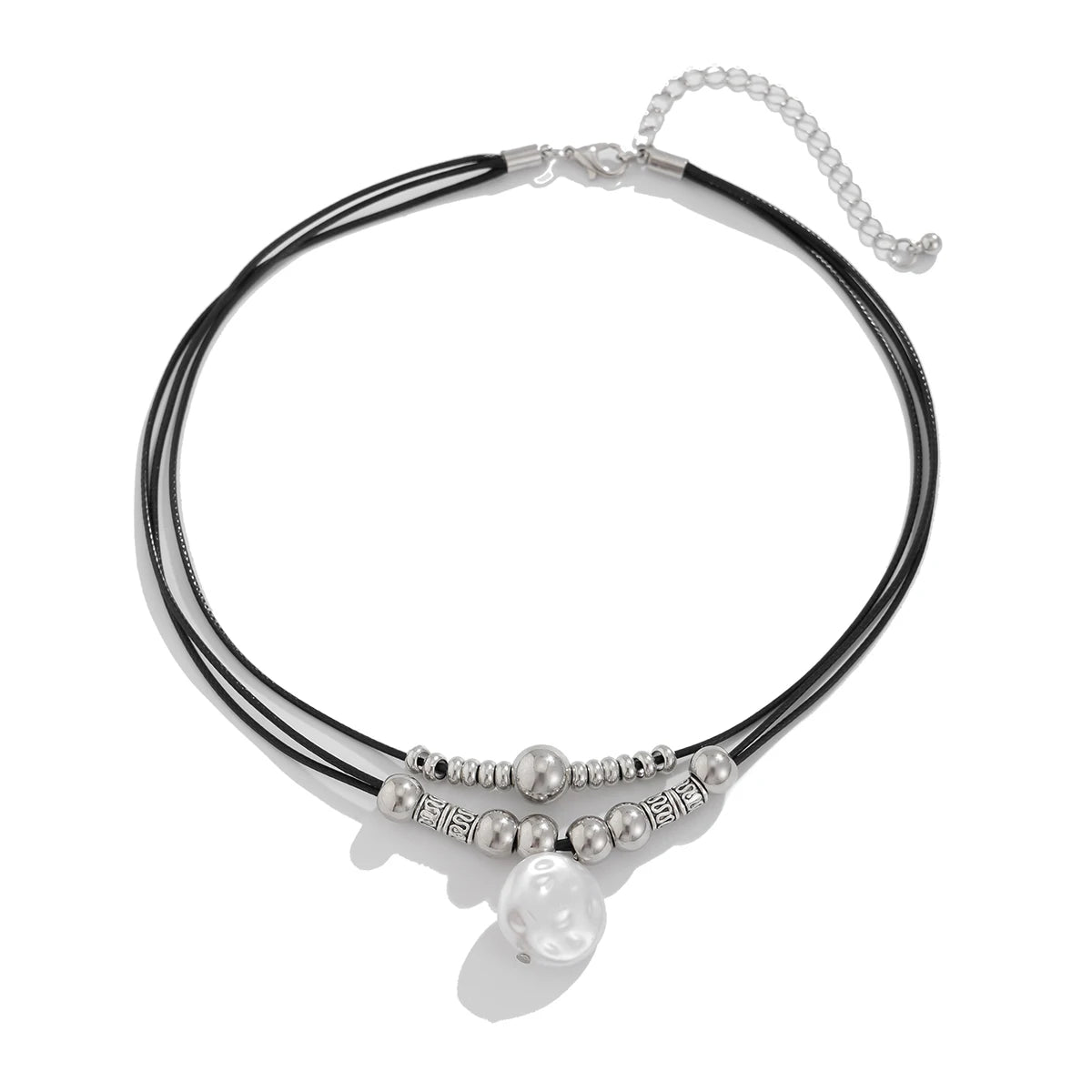KunJoe Vintage Multilayer Leather Rope Chain Beaded Choker Short Necklace Women Ethnic Imitation Pearl Pendant Necklace Jewelry
