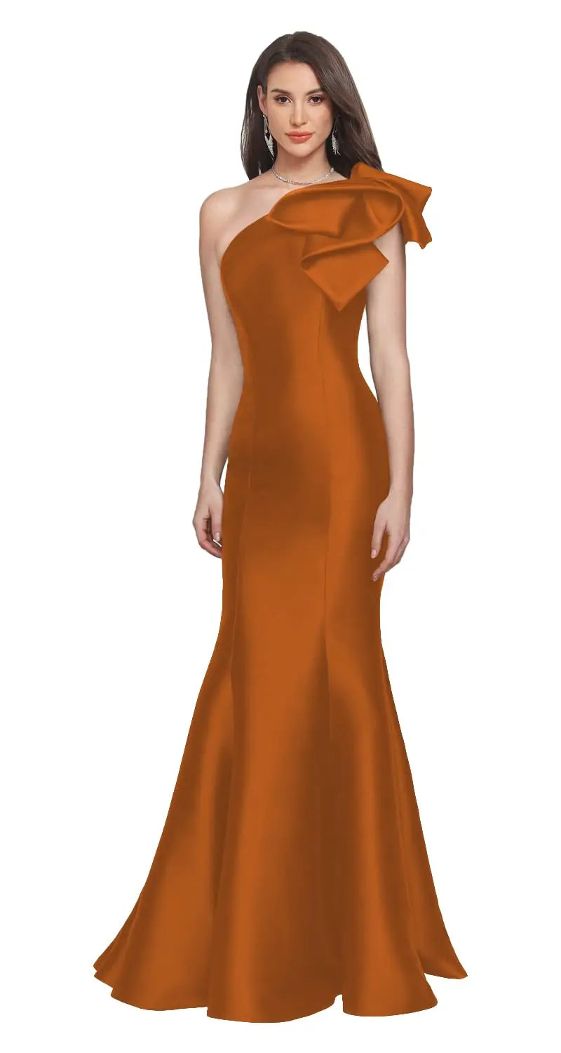 One Shoulder Prom Dresses Satin Mermaid Long Gowns With Bow