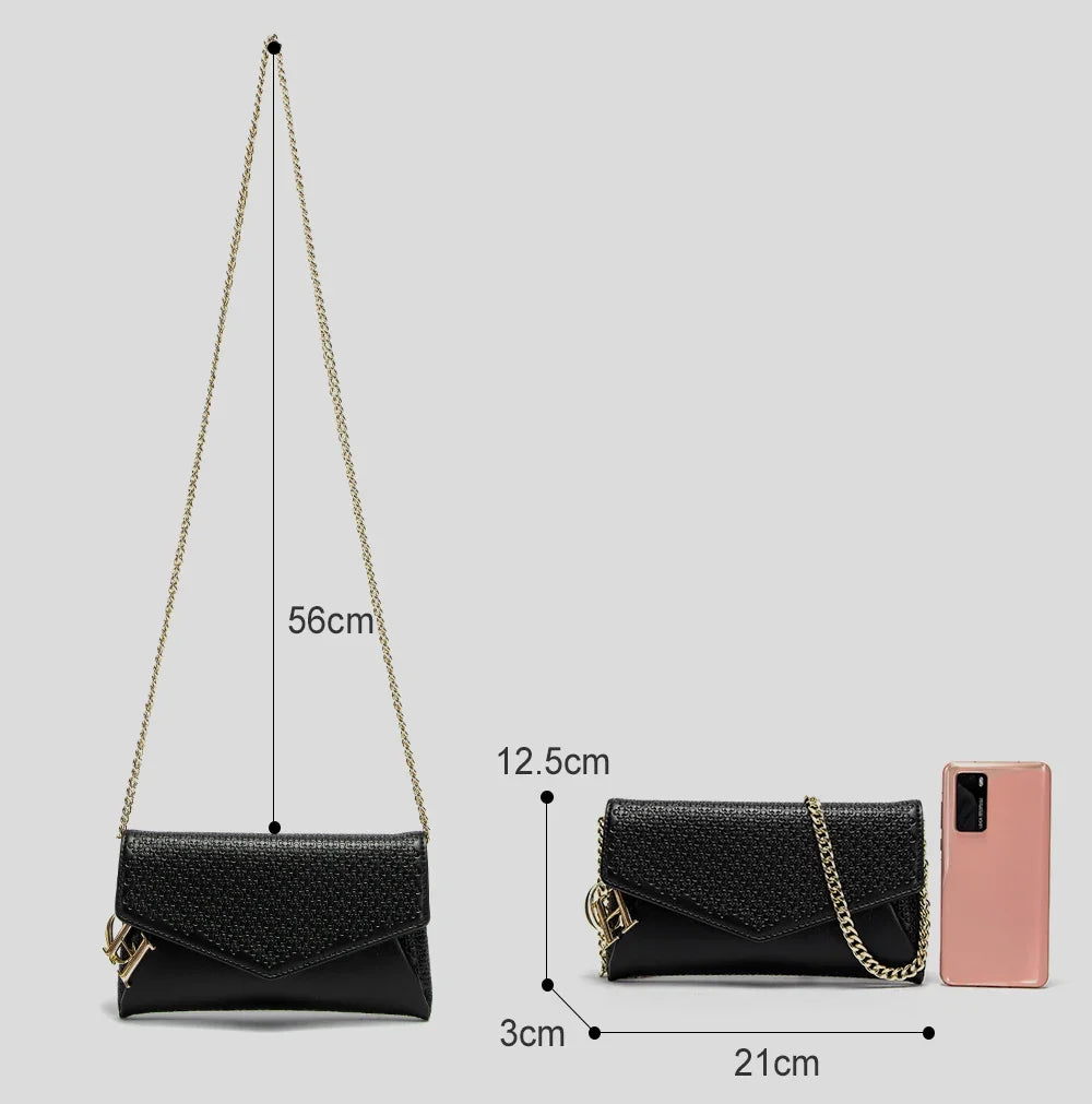 CH Women's Crossbody Bag Stylish Textured Leather Clutch Gold Chain Logo Detail Evening Party Purse Must Have Hot Sale