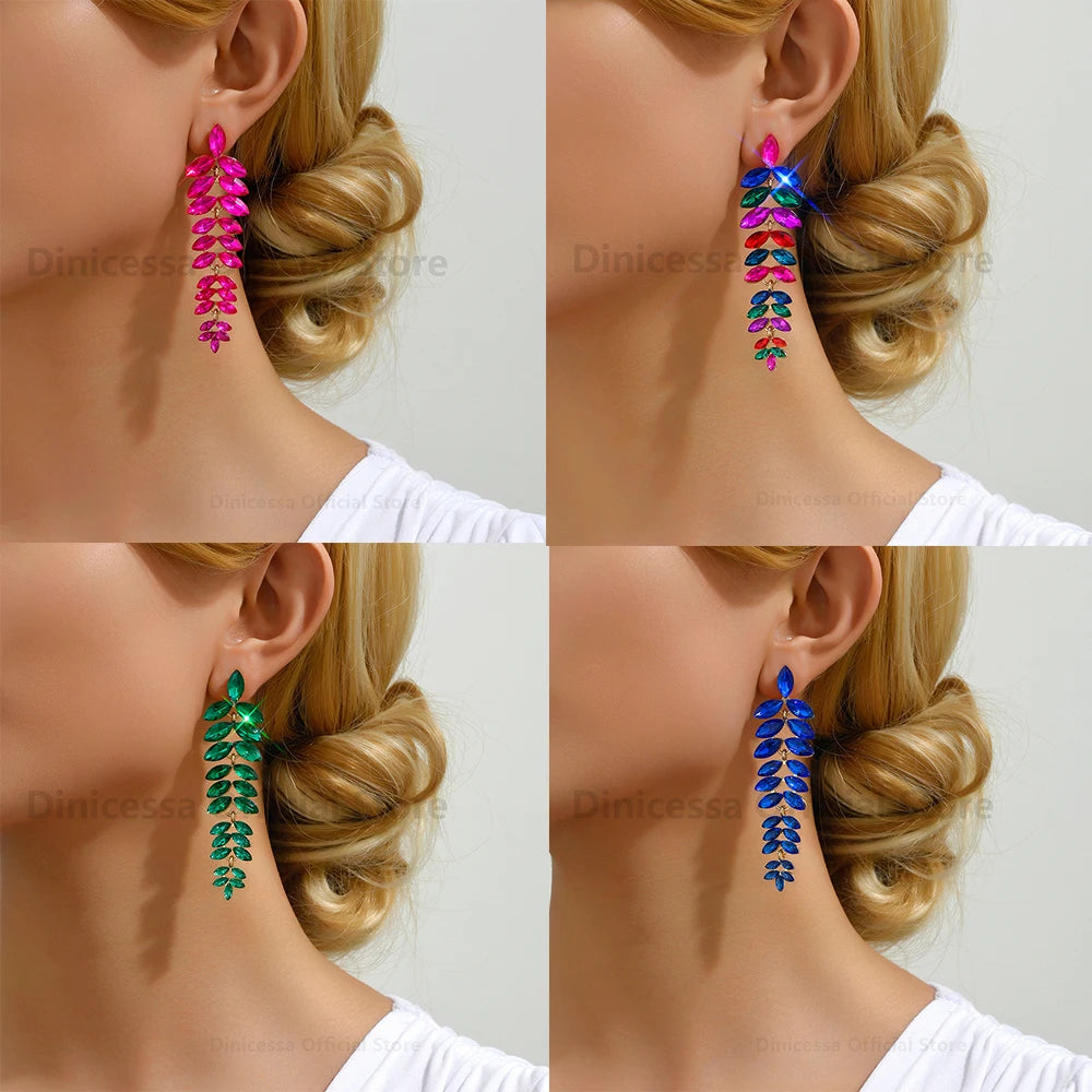 Leaf Shiny Glss Decor Dangle Drop Earrings