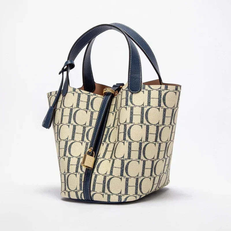 CH Tote Bag For Women Luxury Monogram Leather Handbag Fashion Top Handle Bag Elegant Lock Bucket Bag For Daily Commute