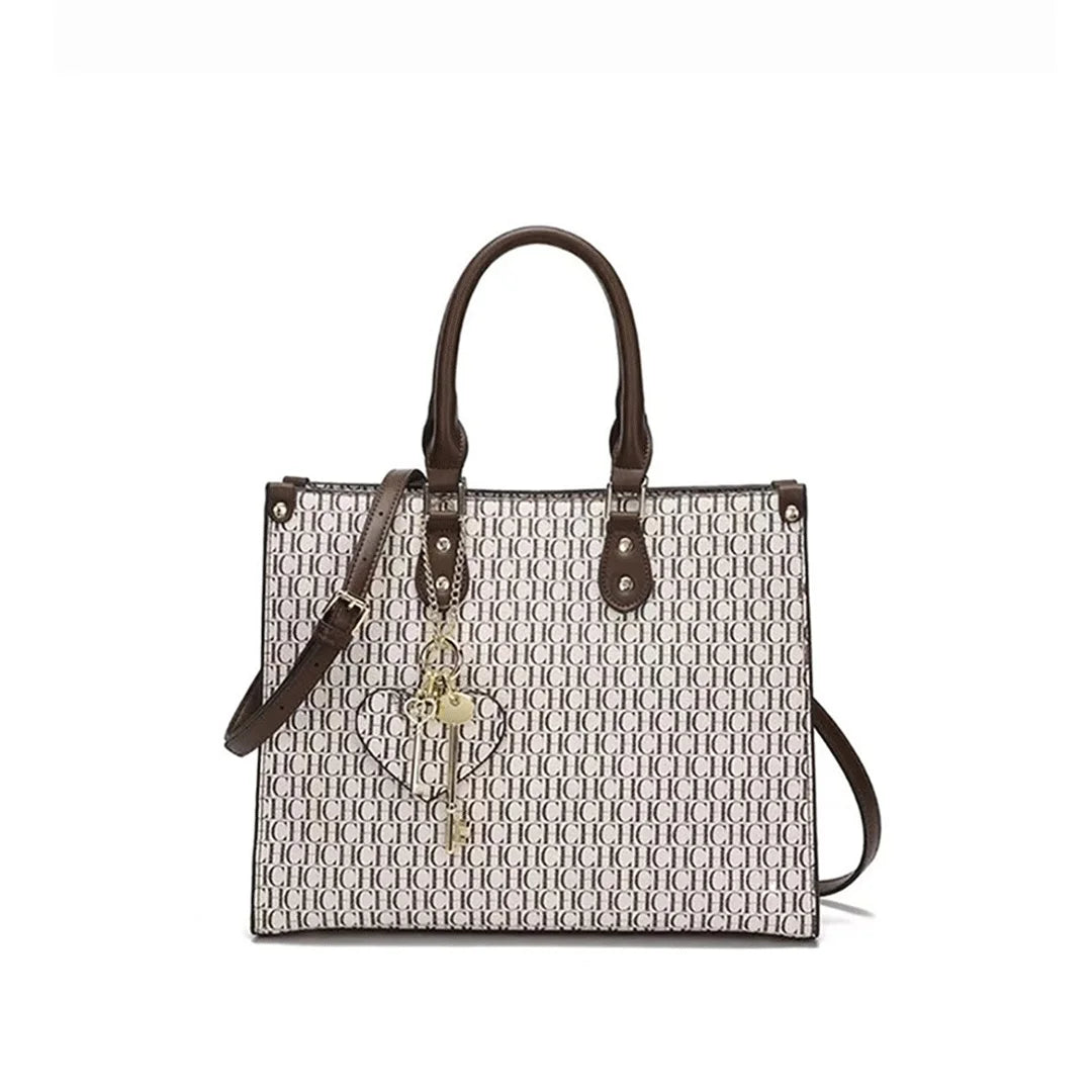 High Quality Hardware Tote Bag with Pendant Minimalist Style Letter Print Large Capacity New Brand Women's Commuter Shoulder Bag
