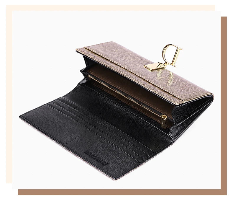 2025 New Women's Wallet, Long Wallet, Pearl D-Buckle, Large Capacity, Multiple Slots, Genuine Cowhide Wallet, Clutch Bag
