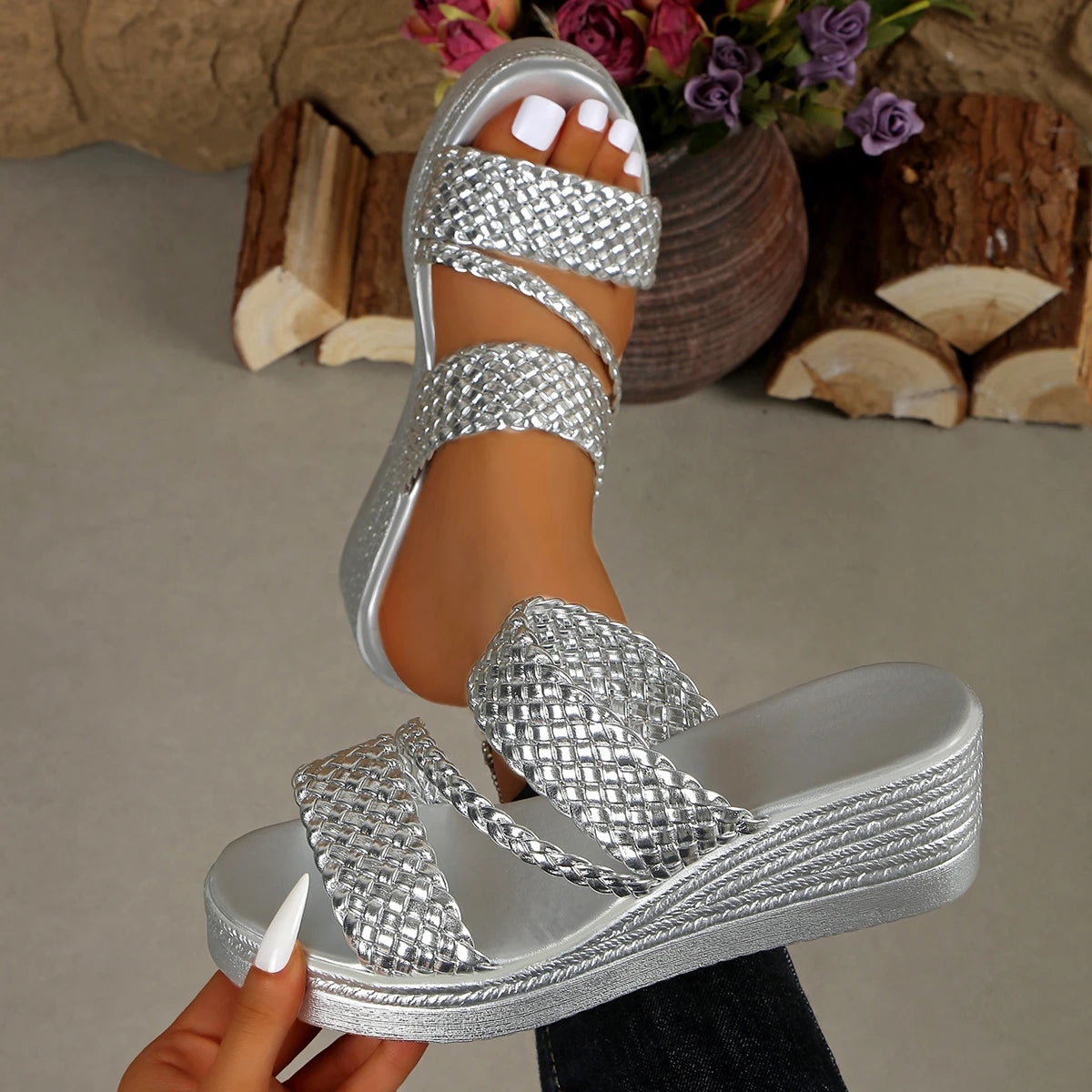 Women Wedges Sandals 2026 New Summer Women Slip on High-heeled Fashion Woman Shoes Comfortable Flower Outdoor Platform Sandals